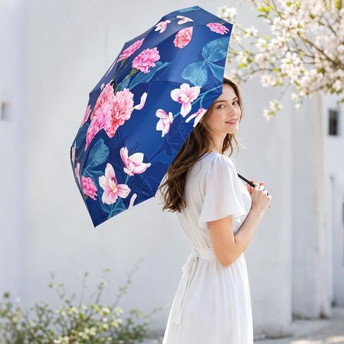 Lejorain Compact Travel Umbrella for Women - 46 Inch Portable Floral Umbrella Auto Open Close Folding Windproof Umbrellas for Purse, Car, Backpack & Travel in Saudi Arabia
