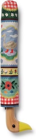 RIFLE PAPER CO. Home Sweet Home Pattern Umbrella, Includes Matching Storage Sleeve, Portable 11" Fold Up Size, Auto Open Feature, Classic Wooden Duck Handle, Printed in Full Color in Kuwait