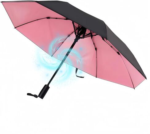 Sun Folding Umbrella with Built-in Fan, UPF 50+ Umbrella | USB Rechargeable, Portable UV Blocking Fan Umbrella for Rain, Hot Days, Beach and Sports in Kuwait