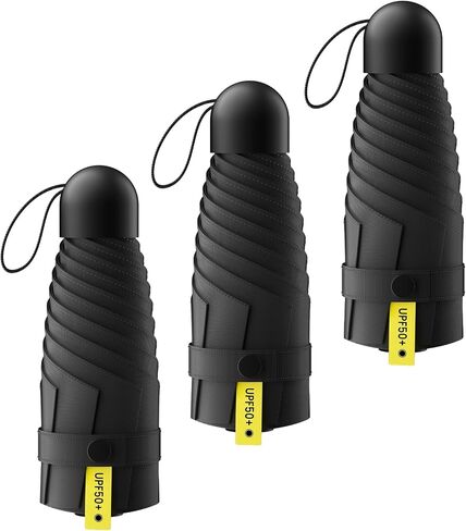 LMUGOOS 3 Pack Small Compact Travel Mini Umbrella, Portable Folding Umbrella with UPF 50+ UV Protection, Rainproof & Sunproof, Pocket & Backpack-Friendly, Fits Kids, Women & Men (Classic Black) in Saudi Arabia