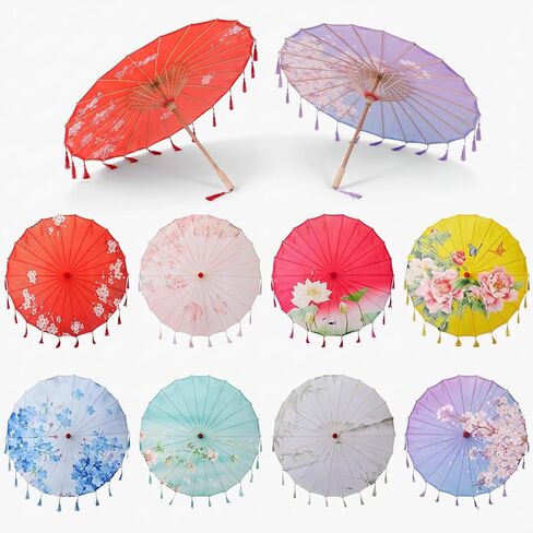 8 Pcs Chinese Oil Paper Umbrellas with Tassels 32 Inch Silk Oriental Japanese Parasol Chinese Art Asian Style for Happy Wedding New Year Party Photography Costume Cosplay Decoration in Kuwait
