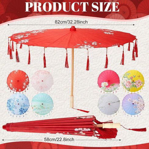 8 Pcs Chinese Oil Paper Umbrellas with Tassels 32 Inch Silk Oriental Japanese Parasol Chinese Art Asian Style for Happy Wedding New Year Party Photography Costume Cosplay Decoration in Kuwait