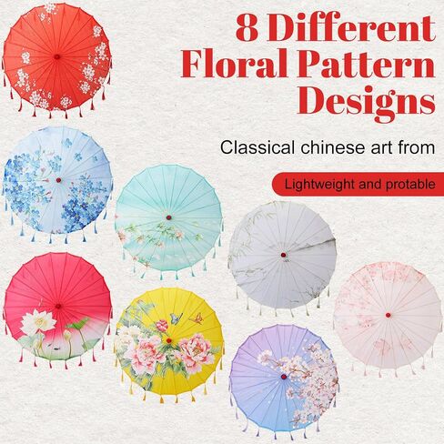 8 Pcs Chinese Oil Paper Umbrellas with Tassels 32 Inch Silk Oriental Japanese Parasol Chinese Art Asian Style for Happy Wedding New Year Party Photography Costume Cosplay Decoration in Kuwait