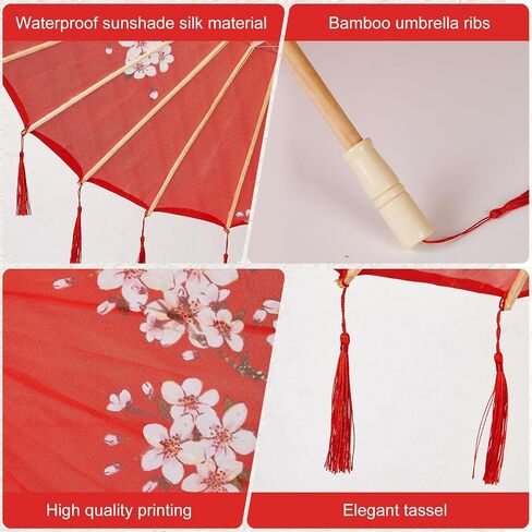 8 Pcs Chinese Oil Paper Umbrellas with Tassels 32 Inch Silk Oriental Japanese Parasol Chinese Art Asian Style for Happy Wedding New Year Party Photography Costume Cosplay Decoration in Kuwait