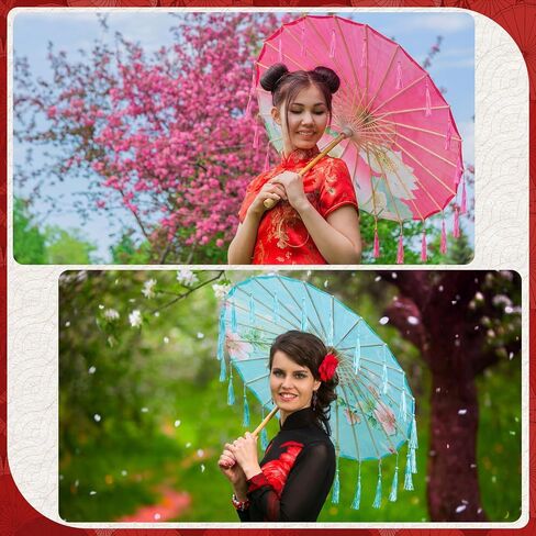 8 Pcs Chinese Oil Paper Umbrellas with Tassels 32 Inch Silk Oriental Japanese Parasol Chinese Art Asian Style for Happy Wedding New Year Party Photography Costume Cosplay Decoration in Kuwait