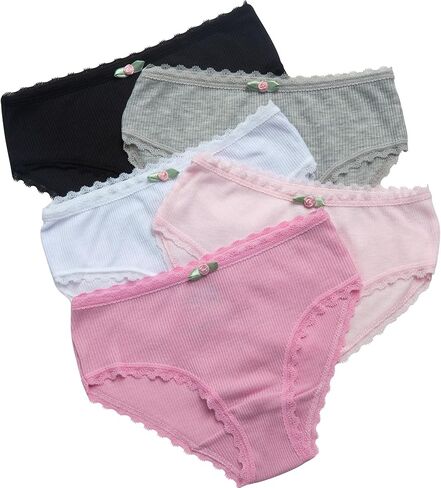 dELiA*s Girls Underwear Panties - 5 Pack Cotton Ribbed Panties for Girls with Lace-Trimmed Waistband Multipack Underwear in Saudi Arabia