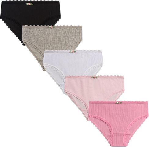 dELiA*s Girls Underwear Panties - 5 Pack Cotton Ribbed Panties for Girls with Lace-Trimmed Waistband Multipack Underwear in Saudi Arabia