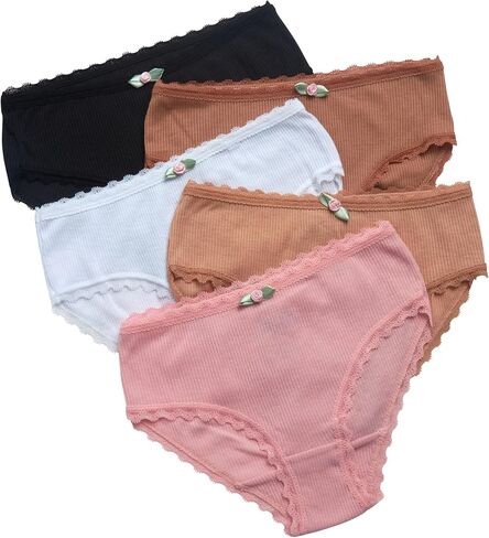 dELiA*s Girls Underwear Panties - 5 Pack Cotton Ribbed Panties for Girls with Lace-Trimmed Waistband Multipack Underwear in Saudi Arabia