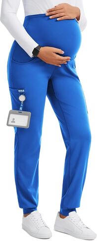 Women's Maternity Scrub Jogger – 4-Way Stretch Over The Belly Workwear Pregnancy Pants with 6 Pockets in Saudi Arabia