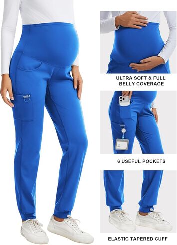 Women's Maternity Scrub Jogger – 4-Way Stretch Over The Belly Workwear Pregnancy Pants with 6 Pockets in Saudi Arabia