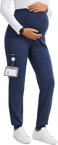 Women's Maternity Scrub Jogger – 4-Way Stretch Over The Belly Workwear Pregnancy Pants with 6 Pockets in Saudi Arabia