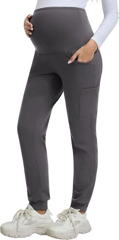 QBK Maternity Jogger Scrub Pants for Women, High-Rise Stretch Belly Panel, Pregnancy Work Uniform Pants with 6 Pockets in Kuwait
