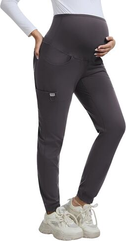 QBK Maternity Jogger Scrub Pants for Women, High-Rise Stretch Belly Panel, Pregnancy Work Uniform Pants with 6 Pockets in Kuwait