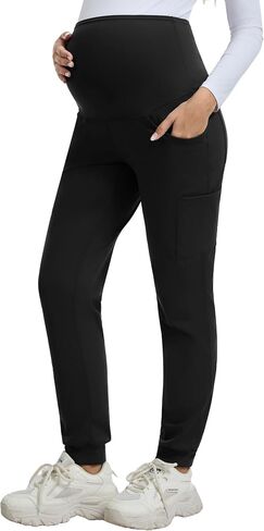 QBK Maternity Jogger Scrub Pants for Women, High-Rise Stretch Belly Panel, Pregnancy Work Uniform Pants with 6 Pockets in Kuwait