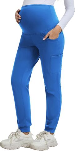 QBK Maternity Jogger Scrub Pants for Women, High-Rise Stretch Belly Panel, Pregnancy Work Uniform Pants with 6 Pockets in Kuwait