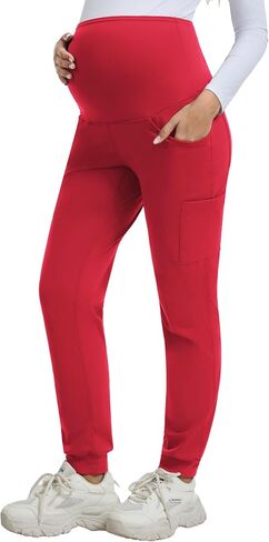 QBK Maternity Jogger Scrub Pants for Women, High-Rise Stretch Belly Panel, Pregnancy Work Uniform Pants with 6 Pockets in Kuwait
