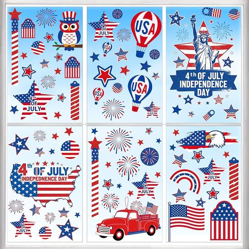 9 Sheets 4th of July Window Clings, 4th of July Decorations, Fourth of July Window Clings, Memorial Day Decorations Stickers Red White Blue Decor for Home School Office Holiday Patriotic Independence in Saudi Arabia