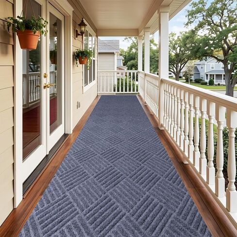 Indoor Outdoor Runner Rug 3 x 10 ft, Gray Non Slip Rubber Backed Floor Runner, Low Profile Area Carpet for Hallway, Kitchen, Entryway, Balcony, Garage, Stairs & Laundry, Stripe in Saudi Arabia