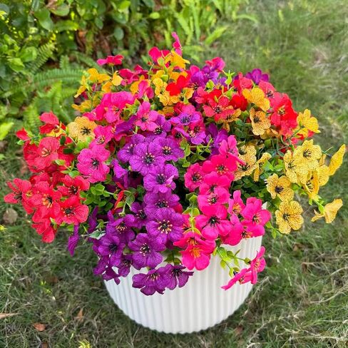 24 Bundles Artificial Flowers for Outdoors Decoration, UV Resistant Faux Silk Fake Flowers for Porch Patio Balcony Planter Yard (6 Mixed Colors) in Kuwait