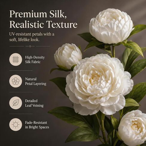 Fake Flowers 5pcs Artificial Peonies 20 Blooms, with 27 Inch UV Resistant Tall Silk Floral Bouquet for Floor Vase & Wedding Centerpieces, Bendable Floral Stems Faux Flowers for Home Decor in Saudi Arabia