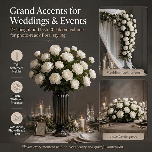 Fake Flowers 5pcs Artificial Peonies 20 Blooms, with 27 Inch UV Resistant Tall Silk Floral Bouquet for Floor Vase & Wedding Centerpieces, Bendable Floral Stems Faux Flowers for Home Decor in Saudi Arabia