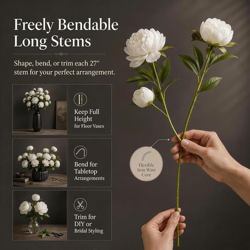 Fake Flowers 5pcs Artificial Peonies 20 Blooms, with 27 Inch UV Resistant Tall Silk Floral Bouquet for Floor Vase & Wedding Centerpieces, Bendable Floral Stems Faux Flowers for Home Decor in Saudi Arabia
