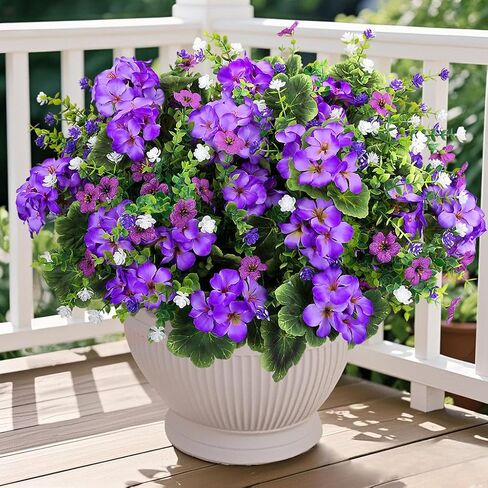 Ouddy Decor 18'' Artificial Geraniums Flowers for Outdoors, 10 Bundles Mixed Fake Silk Flowers Plastic Plants UV Resistant for Summer Garden Porch Patio Planter Kitchen Table Home Decor, Red in Kuwait