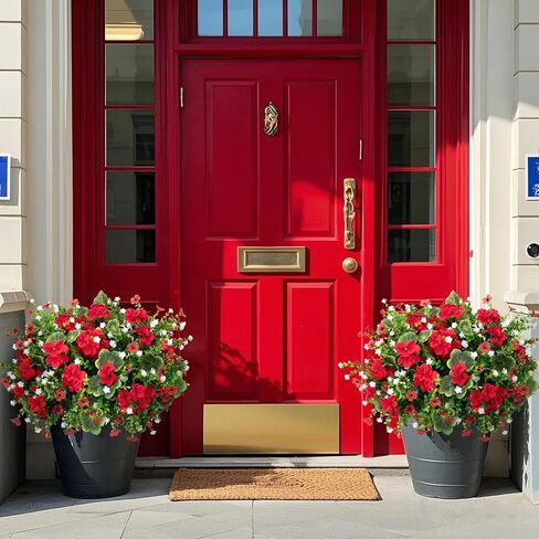 Ouddy Decor 18'' Artificial Geraniums Flowers for Outdoors, 10 Bundles Mixed Fake Silk Flowers Plastic Plants UV Resistant for Summer Garden Porch Patio Planter Kitchen Table Home Decor, Red in Kuwait