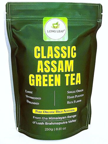 CLASSIC ASSAM GREEN TEA, Green Tea, Loose Leaf (250g/8.81oz)/100 Cups | Non-GMO, 100% Pure Organic Green Tea Leaves Sourced from Lush Brahmaputra Valley in the Himalayan Foothills, Assam, India | Resealable Ziplock Pouch in Saudi Arabia