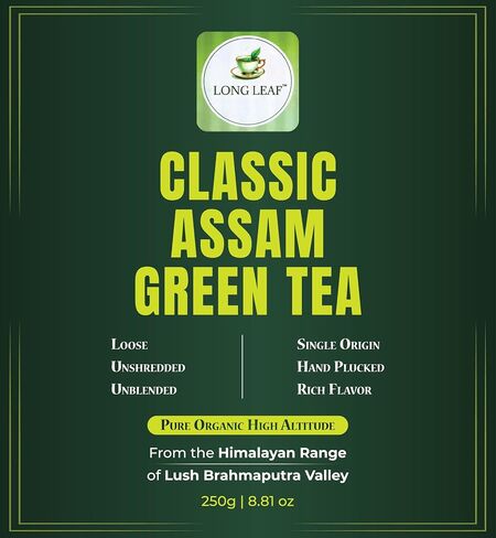 CLASSIC ASSAM GREEN TEA, Green Tea, Loose Leaf (250g/8.81oz)/100 Cups | Non-GMO, 100% Pure Organic Green Tea Leaves Sourced from Lush Brahmaputra Valley in the Himalayan Foothills, Assam, India | Resealable Ziplock Pouch in Saudi Arabia