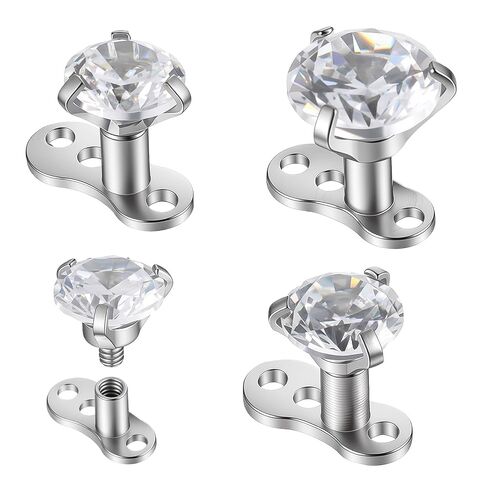 14G Dermal Anchor Tops with Base – Microdermals Piercing Jewelry Set | 316L Surgical Steel Internally Threaded Surface Piercing Studs with Shiny Cubic Zirconia for Women Men (3Pcs) in Saudi Arabia