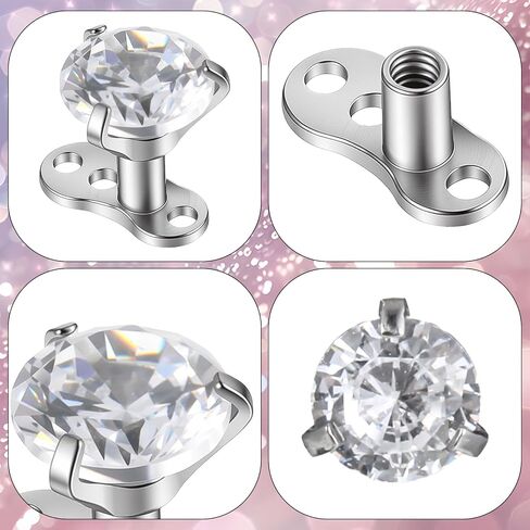 14G Dermal Anchor Tops with Base – Microdermals Piercing Jewelry Set | 316L Surgical Steel Internally Threaded Surface Piercing Studs with Shiny Cubic Zirconia for Women Men (3Pcs) in Saudi Arabia