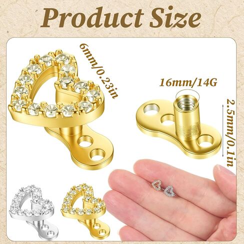 tucnoeu 2pcs 14G مكعب زركونيا مرساة جلدية قمم وقاعدة جراحية، الصلب لذيذ تشيكوسلوفاكيا الماس Microdermals داخليا الجسم ثقب ترصيع داخليا مترابطة للنساء الرجال، الذهب، الشظية in Kuwait