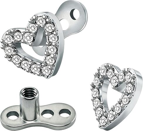 2 PCS Heart Dermal Jewelry 14G, Heart Back Dermal Piercing Jewelry, Internally Threaded Studs Dermals Tops Silver Dermals Piercings Body Piercings Jewelrys for Women Men in Saudi Arabia