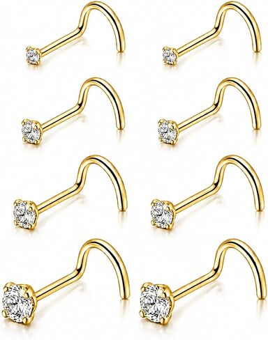Titanium Corkscrew Nose Studs 20G Cubic Zirconia Piercing Jewelry Nose Rings for Women Men 8Pcs Set in Saudi Arabia