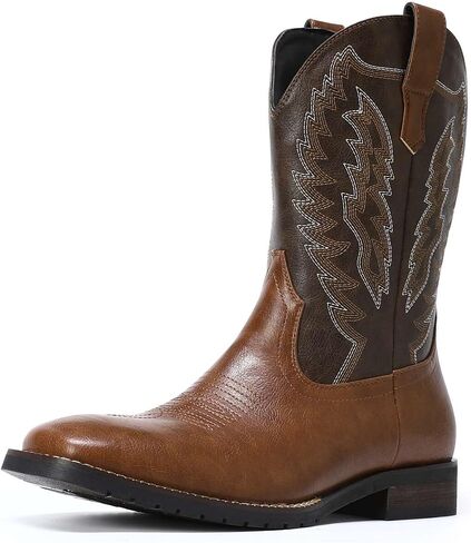 AUSTIN MILL Men’s Cowboy Boots Square Toe Western Boots Pull On Classic Embroidered Country Boots with Slip Resistant Outsole for Work, Rodeo, Casual Wear in Saudi Arabia