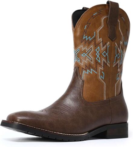 AUSTIN MILL Men’s Cowboy Boots Square Toe Western Boots Pull On Classic Embroidered Country Boots with Slip Resistant Outsole for Work, Rodeo, Casual Wear in Kuwait