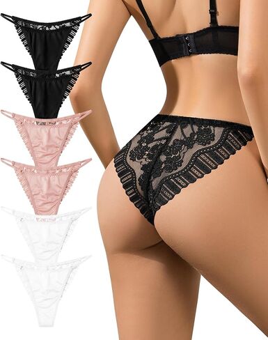 ASIMOON Sexy Lace Bikini Underwear for Women Low Waist No Show High Cut Cheeky Panties Ladies 6 Pack in Saudi Arabia