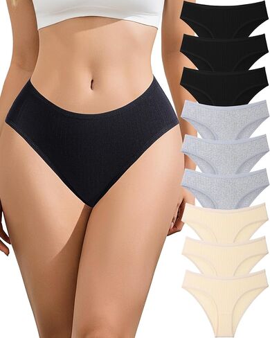 SIONCY Cotton Underwear for Women Sexy Cheeky Bikini Panties Soft Low Waist Ribbed Hipster Breathable Stretch Briefs 9 Pack in Saudi Arabia