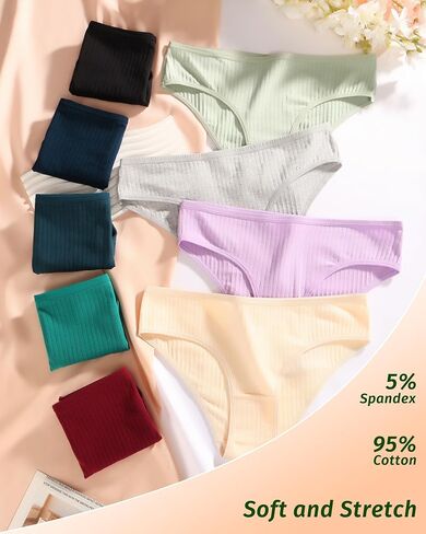 SIONCY Cotton Underwear for Women Sexy Cheeky Bikini Panties Soft Low Waist Ribbed Hipster Breathable Stretch Briefs 9 Pack in Kuwait