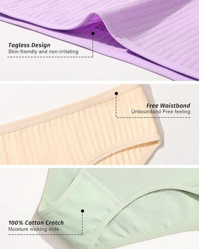 SIONCY Cotton Underwear for Women Sexy Cheeky Bikini Panties Soft Low Waist Ribbed Hipster Breathable Stretch Briefs 9 Pack in Kuwait
