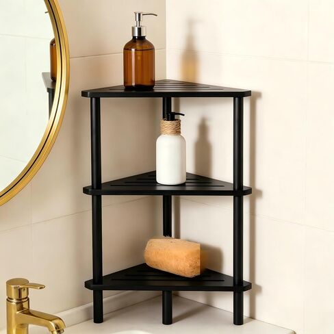 Yoshiky 3-Tier Free Standing Corner Shower Caddy, Bamboo Wood Bathroom Shower Shelf for Inside Shower Organizer & Storage Foot Rest Shower Stool in Saudi Arabia