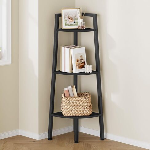 Hoctieon Corner Shelf, 5-Tier Corner Bookshelf, Rustic Ladder Shelf, Industrial Display Stand for Living Room, Kitchen, Home Office, Balcony, Small Space, Metal Frame, Rustic Brown in Saudi Arabia