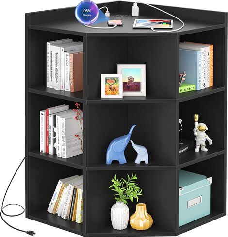 Aheaplus Corner Cabinet, White Corner Storage with USB Ports and Outlets, Corners Cube Toy Storage for Small Space, Wooden Cubby Corner Bookshelf with 9 Cubes for Bedroom, Living Room, Office, White in Kuwait