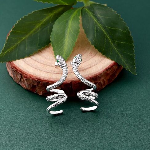 Snake Earrings for Women - Silver CZ Pieceing Snake Crawler Climber Cuff Studs Earring CZ Wrap Earrings Jewelry in Kuwait