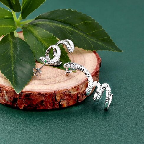 Snake Earrings for Women - Silver CZ Pieceing Snake Crawler Climber Cuff Studs Earring CZ Wrap Earrings Jewelry in Kuwait