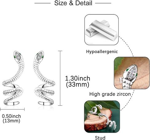 Snake Earrings for Women - Silver CZ Pieceing Snake Crawler Climber Cuff Studs Earring CZ Wrap Earrings Jewelry in Kuwait