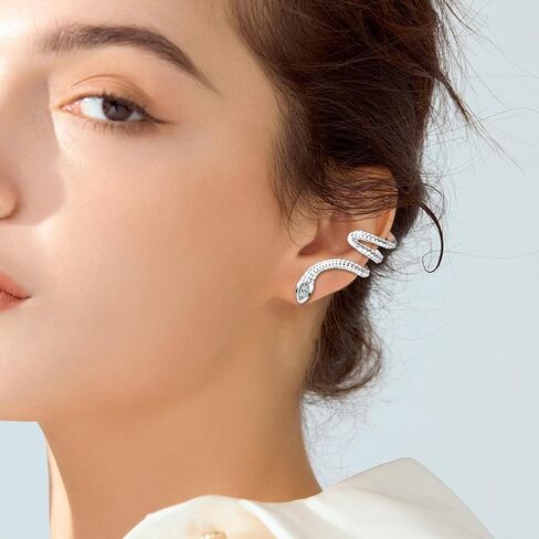 Snake Earrings for Women - Silver CZ Pieceing Snake Crawler Climber Cuff Studs Earring CZ Wrap Earrings Jewelry in Kuwait