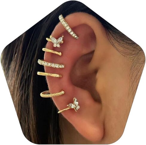 6 Pcs Ear Cuffs for Women Non Piercing,Butterfly Ear Cuff Earrings Dainty Clip on Cartilage Earrings Adjustable Fake Earrings Set in Kuwait