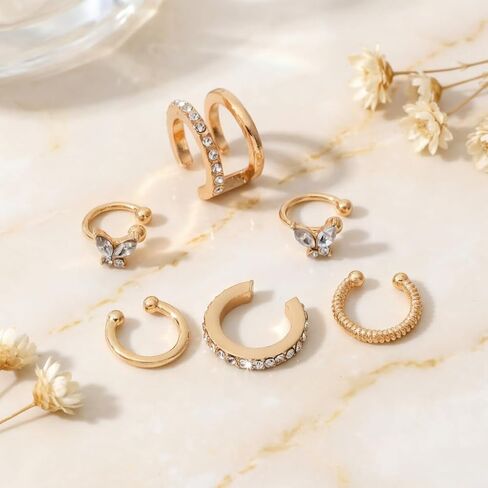 6 Pcs Ear Cuffs for Women Non Piercing,Butterfly Ear Cuff Earrings Dainty Clip on Cartilage Earrings Adjustable Fake Earrings Set in Kuwait